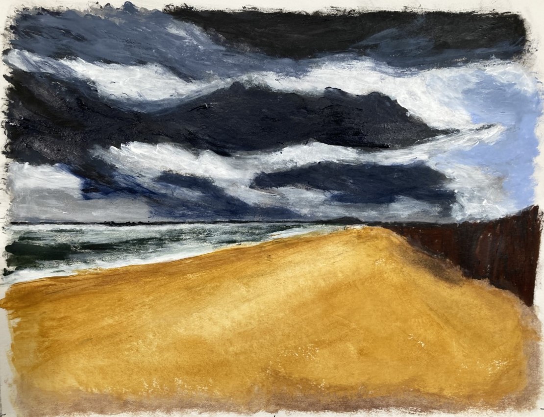 N° B 241 - La plage à Maguelonne - Acrylique et pigments sur papier - 50 x 65 cm - 13 septembre 2022